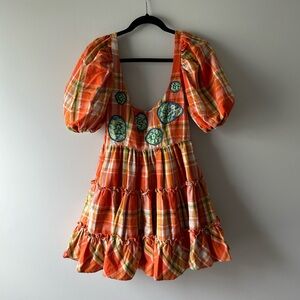 Roopa Pemmaraju orange plaid embroidered dress